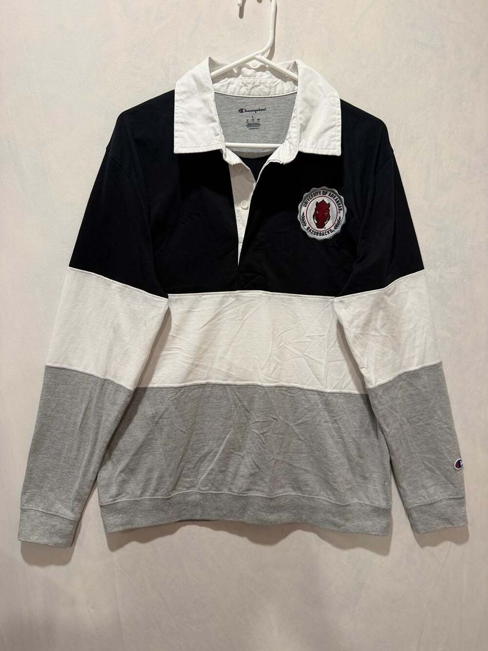 Champion University Of Arkansas Razorbacks Rugby Shirt Size L Colorblock